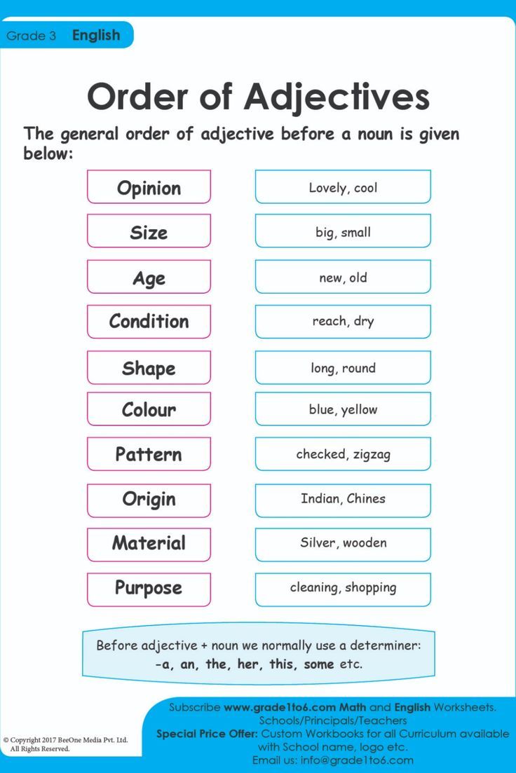 the order of adjecttives worksheet is shown in blue and pink