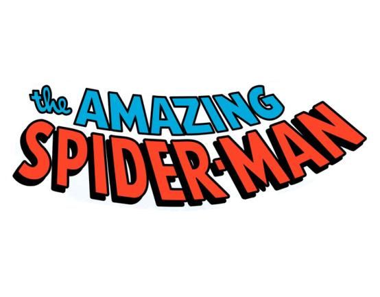 the amazing spider - man logo is shown in red and blue letters on a white background