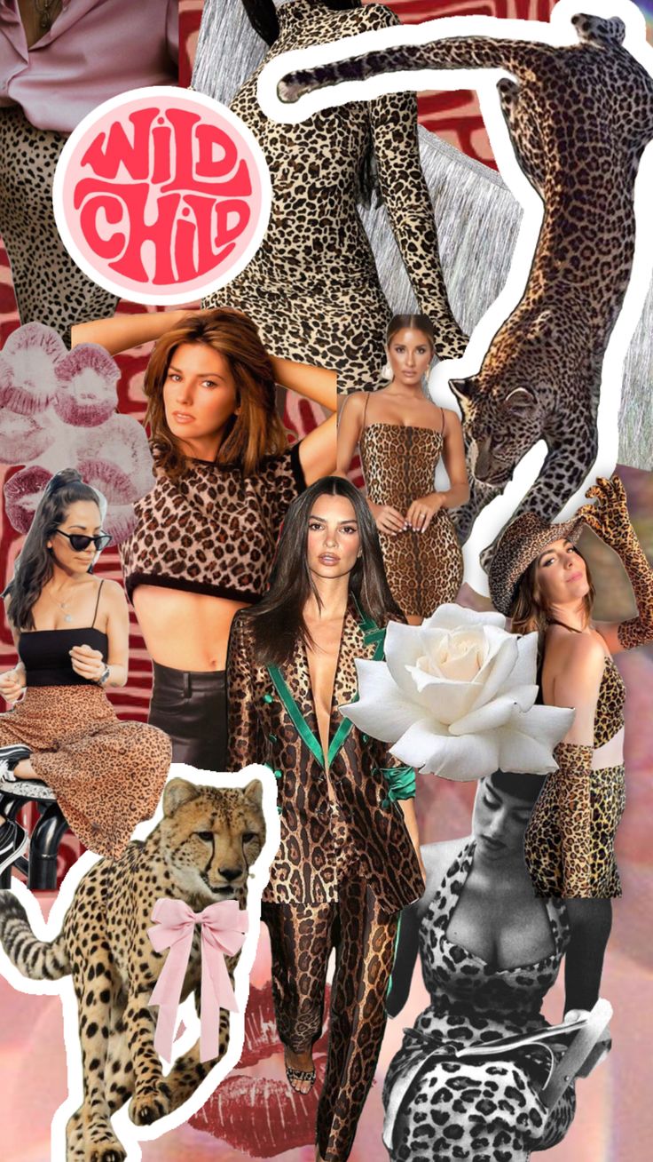 a collage of women in animal print outfits