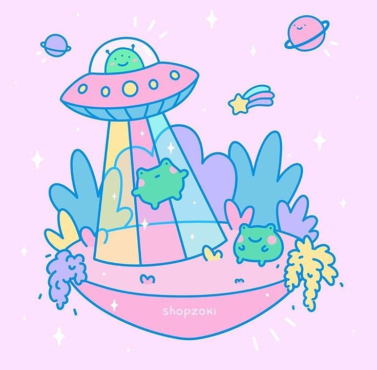 an alien ship floating on top of a pink background