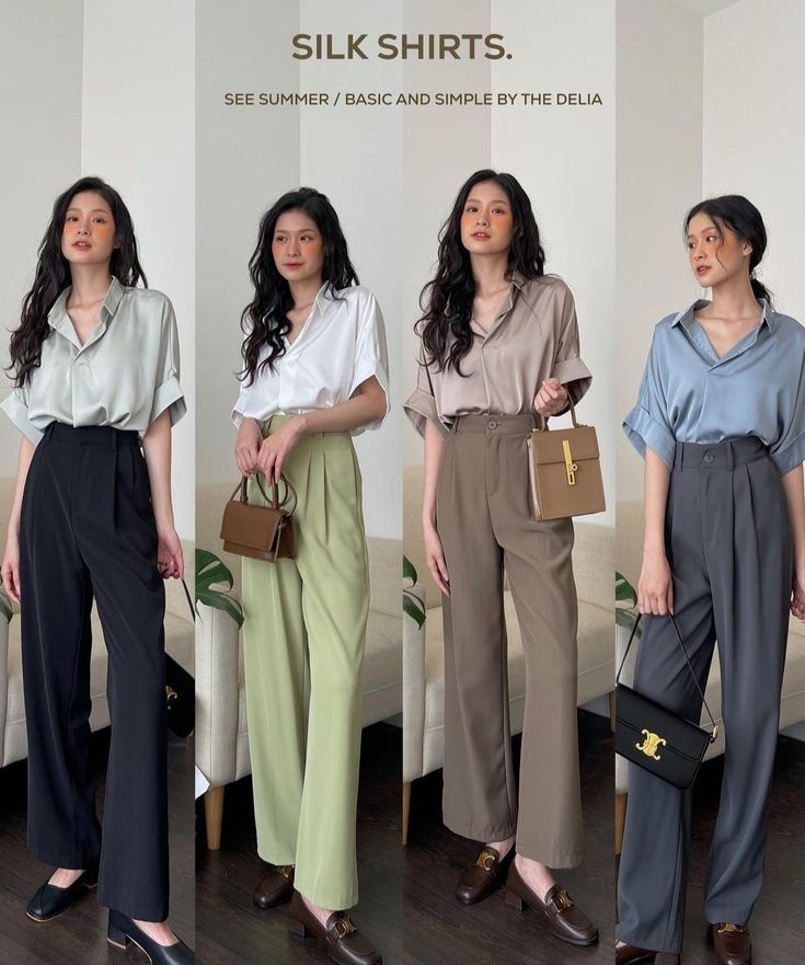 Women Office Outfits, Smart Casual Women Outfits, Smart Casual Work Outfit, Neat Casual Outfits, Smart Casual Women, Mode Hijabi, Casual Work Outfits Women, Silk Shirts, Corporate Attire