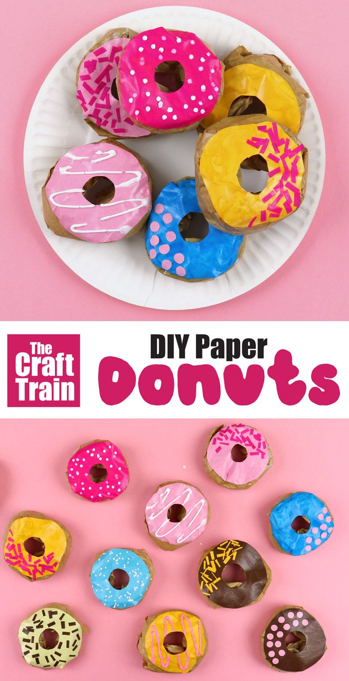 a paper plate filled with donuts on top of a pink background and the words, diy paper donuts