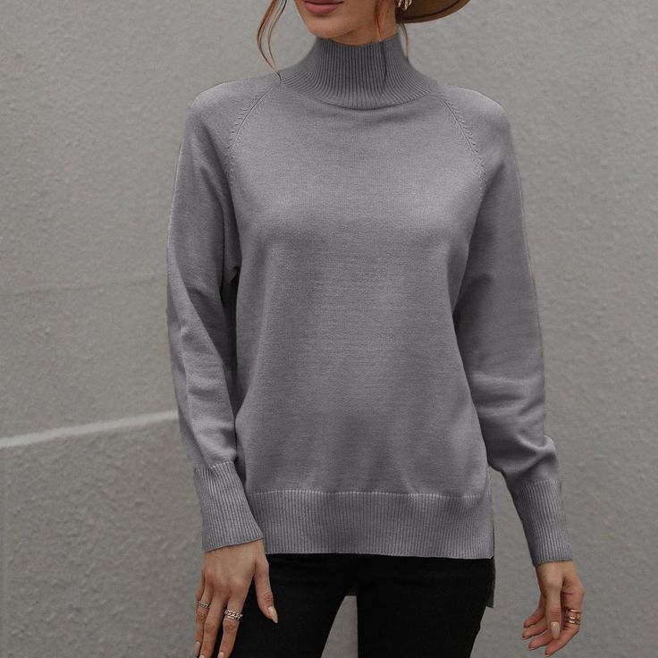 The Hermione Turtleneck Sweater is the perfect pick for those chilly days! This cozy and chic sweater is made from soft jersey fabric, giving you a comfortable fit and a regular length. Best of all, this turtle neck sweater has long sleeves made from acrylic, giving you the warmth you need to make it through winter. Get your style wrapped up in the Hermione Turtleneck Sweater! Specs: Material: Acrylic Knit Long Sleeve Turtleneck For Spring, Ribbed Collar High Neck Sweater, High Neck Sweater With Ribbed Collar For Layering, Chic Winter Turtleneck With Crew Neck, Casual Soft Knit Turtleneck With Funnel Neck, Cozy Fit Turtleneck With Funnel Neck For Fall, Stretch Soft Knit Long Sleeve Turtleneck, Trendy Long Sleeve Turtleneck With Ribbed Cuffs, Chic Solid Turtleneck For Fall