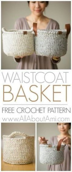 crochet basket pattern with instructions to make it in two different sizes and colors