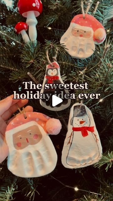 christmas ornaments hanging from a tree with the words, the sweetest holiday idea ever