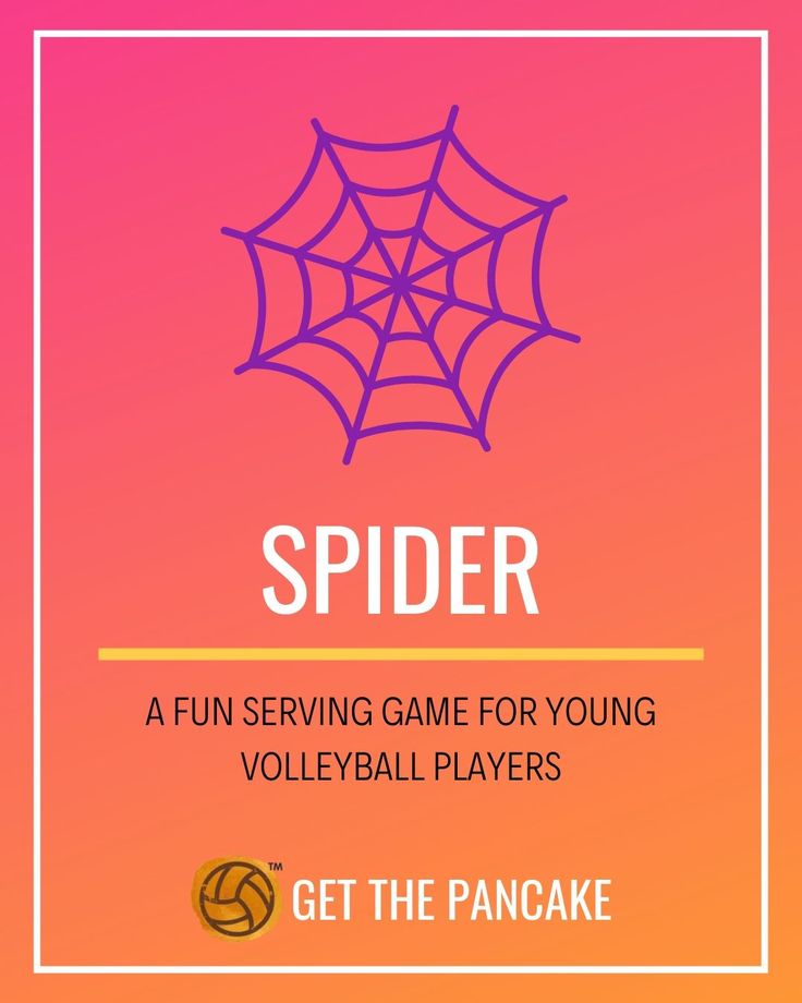 the spider game for young volleyball players is on display in front of an orange and pink background