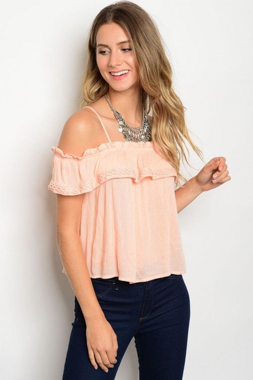 Square Neckline Cold Shoulder Short Sleeve Top, With Ruffled Detail. Fabric Content: 100% RayonDescription: L: 22" B: 32" W: 38" Spring Off-shoulder Ruffled Top, Summer Sleeveless Off-shoulder Top With Ruffles, Sleeveless Off-shoulder Top With Ruffles, Spring Off-shoulder Ruffle Top, Spring Sleeveless Off-shoulder Top With Ruffles, Summer Off-shoulder Top With Ruffles, Casual Spring Blouse With Ruffled Straps, Off-shoulder Ruffled Tops For Vacation, Off-shoulder Ruffle Tops For Vacation