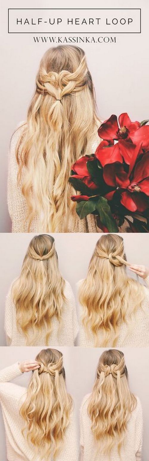 Heart Shape Hair Tutorial (Kassinka) / http://www.himisspuff.com/easy-diy-braided-hairstyles-tutorials/76/ Heart Hairstyle, Braided Hair Tutorial, Diy Braids, Braided Hairstyles For Wedding, Long Blonde, Braided Hairstyles Tutorials, Half Up Hair, Hair Dos, Half Up