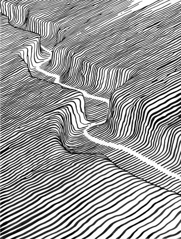 an abstract black and white photo with wavy lines