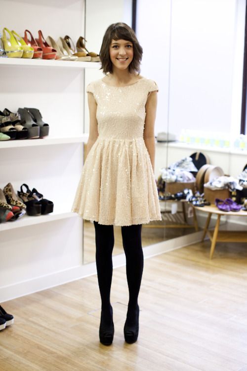 Top Shop - Sweet Cream Heels Outfit, Black Opaque Tights, Cream Heels, Black And White Outfit, Opaque Tights, Blush Dresses, Sparkly Dress, Fashion Sense, Passion For Fashion