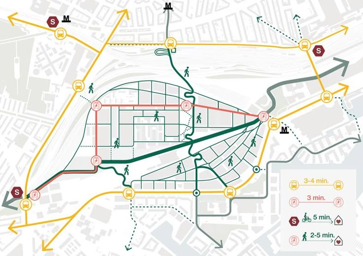 a map showing the location of several different streets and directions for each street in this area