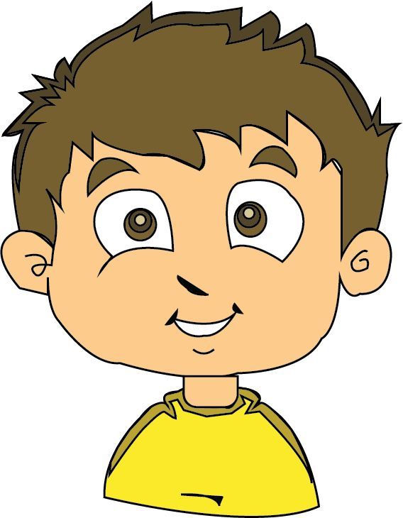 a cartoon boy with brown hair wearing a yellow shirt