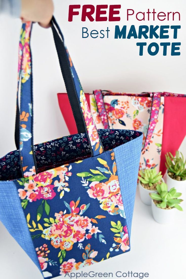 the best market tote bag pattern is featured in this image with text overlay