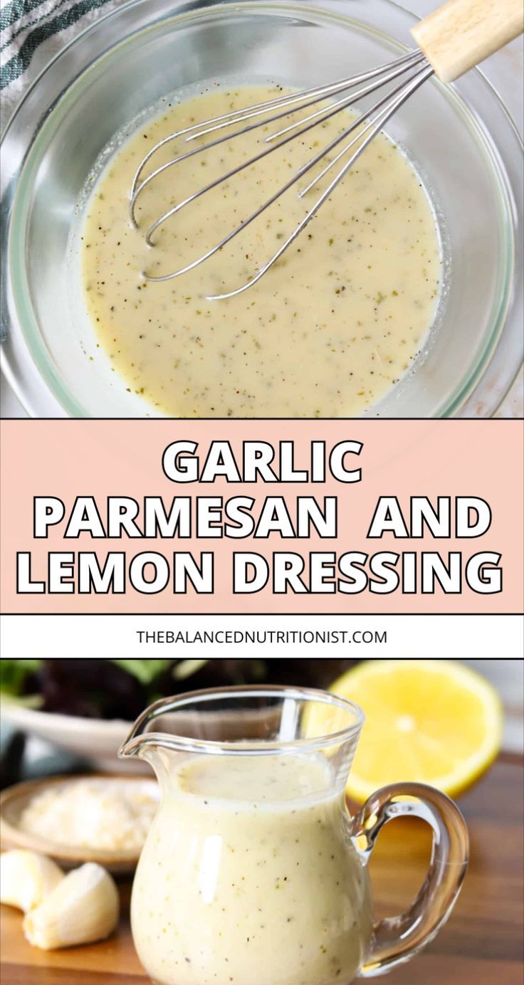 garlic parmesan and lemon dressing in a glass bowl