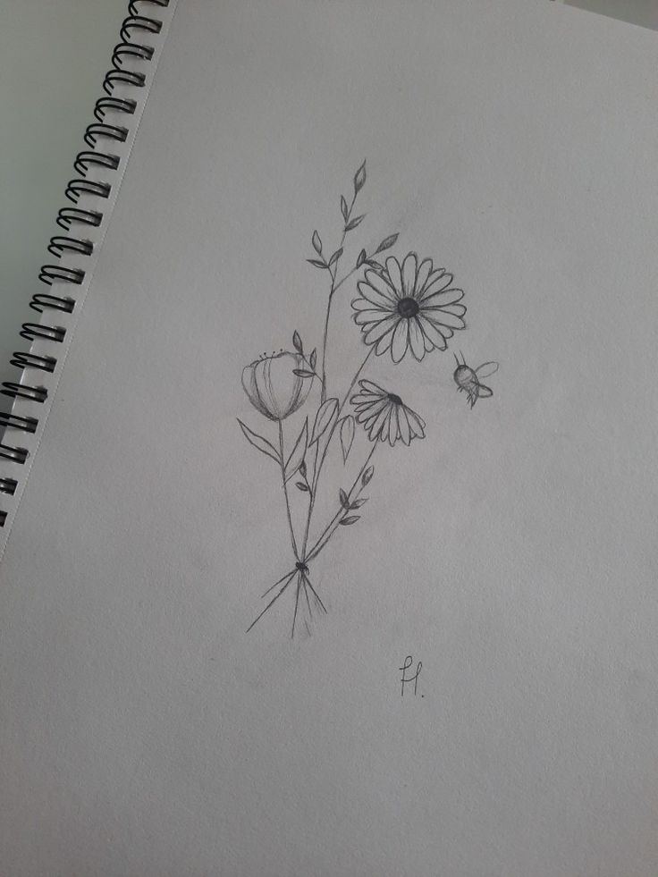 a pencil drawing of some flowers on a piece of paper