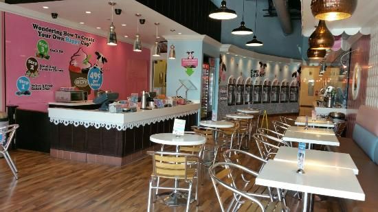 the inside of a restaurant with tables, chairs and booths lined up against the wall