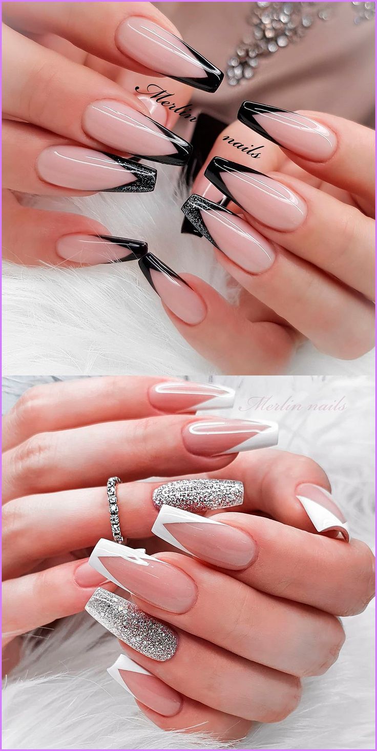 French Tip Nail Designs, Beige Nails, French Tip Acrylic Nails, Glow Nails, Fall Acrylic Nails, Black Nail, Acrylic Nails Coffin, Coffin Nails Designs, Fancy Nails