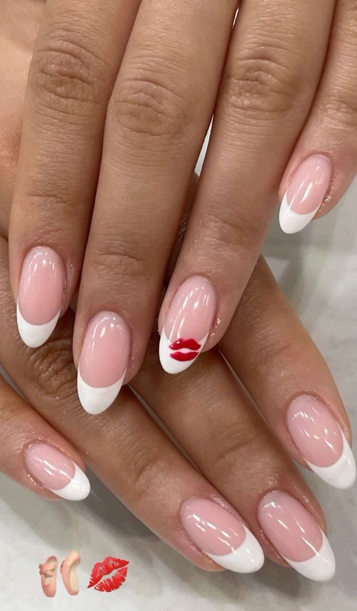 Festive Tips Nails, Pink Tips With Gems, Simple Nails Red And Black, Pink Simple Nail Ideas, Winter Nails 2024 Christmas, Nail Ideas White With Design, Cute Simple Flower Nails, Simple Nails Dots, Simple French Tips With Design