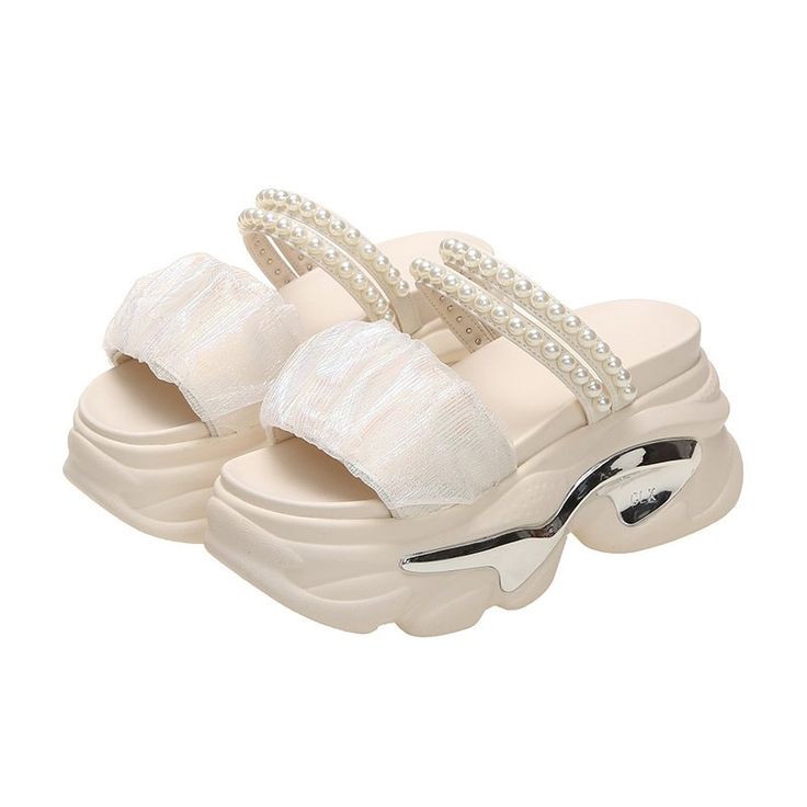 Color: Beige, Size: 39 Chunky Sandals, Sandals For Sale, Sandals For Women, Rubber Heels, Sandals Summer, Pink Lace, High Heel Sandals, Pink Fashion, Womens Slippers