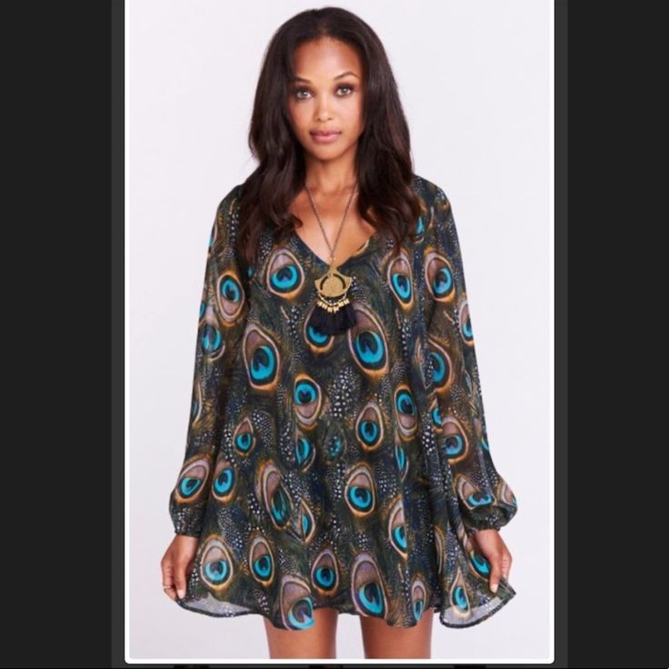 Brand New With Tags, Bought At Nordstrom, Never Used, Measurements: Bust: 19" (Stretchable) Length From Shoulders To Hem: 33" Materials: 100% Polyester, Fully Lined Inside. Blue Flowy Mini Dress For Fall, Blue Printed Mini Dress For Fall, Blue Bohemian Mini Dress For Fall, Blue Long Sleeve Mini Dress With Boho Print, Feather Fans, Feather Fan, Mumu Dress, Holiday Theme, Flamingo Print