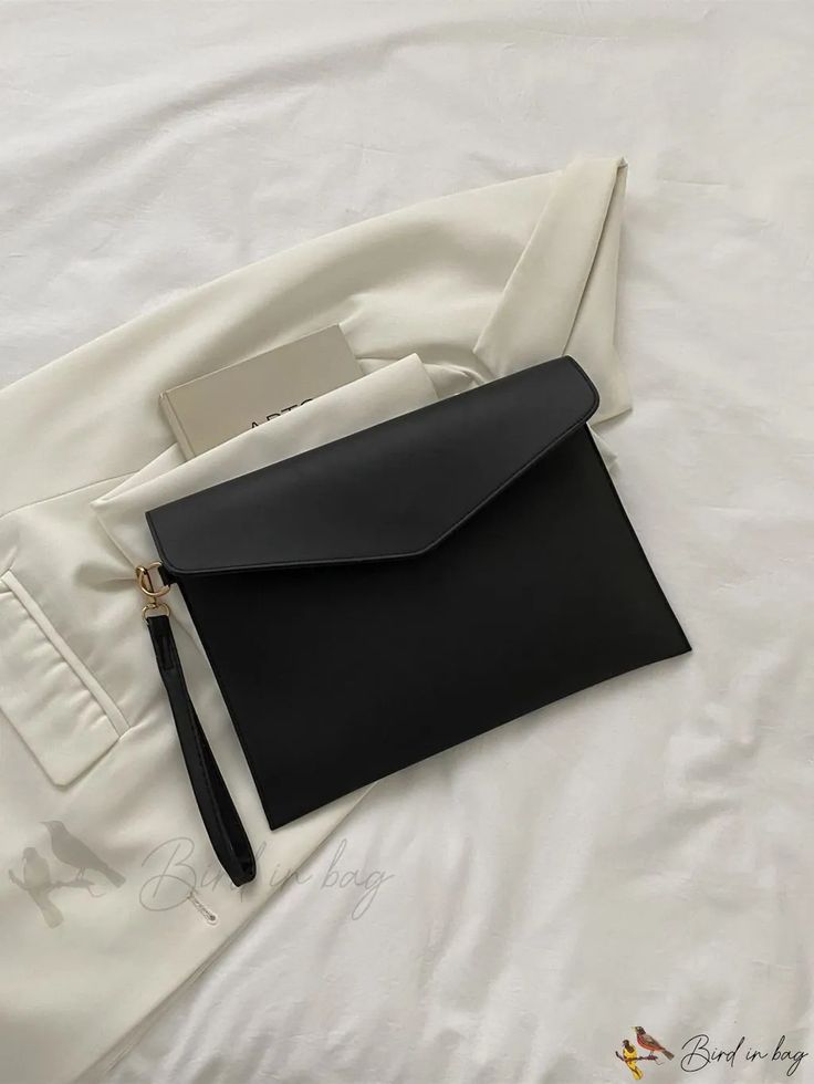 Bird in Bag - Black Envelope Clutch Bag Black Office Clutch With Removable Pouch, Office Clutch With Removable Pouch In Black, Elegant Black Office Pouch, Rectangular Black Office Pouch, Black Rectangular Office Pouch, Trendy Black Clutch For Daily Use, Chic Black Envelope Bag, Chic Envelope Bags For Daily Use, Black Clutch Bag For Work