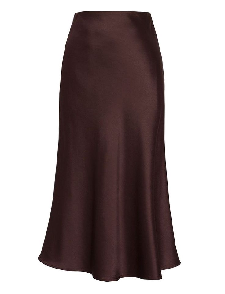 Brown Silk Midi Skirt, Elegant Brown Skirt For Evening, Elegant Bias Cut Midi Skirt, Chic Bias Cut Midi Skirt, Elegant Brown Evening Skirt, Elegant Evening Brown Skirt, Chic Brown Satin Slip Dress, Elegant Brown Midi-length Skirt, Elegant Brown Skirt For Night Out