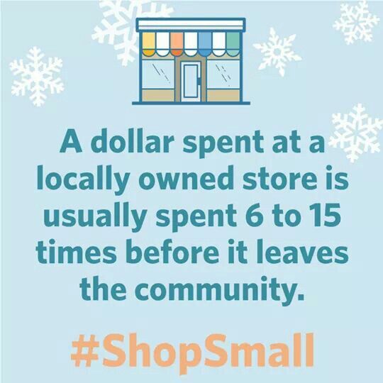 a sign that says, a dollar spent at a local owned store is usually spent 6 to 15 times before it leaves the community