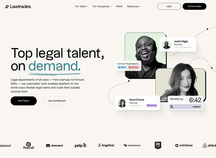 the landing page for top legal talent on demand, which features images of black men and women