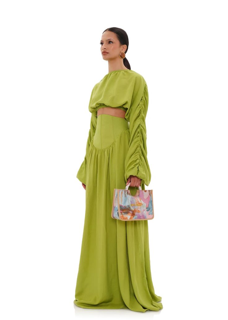 ANDREA IYAMAH PADO CORSET MAXI SKIRT - LIME – Andrea Iyamah Andrea Iyamah, Chiffon Crop Top, Knitwear Outfit, Happy Clothes, Corset Skirt, Corset Waist, Full Length Skirts, 20's Dress, Dresses By Length