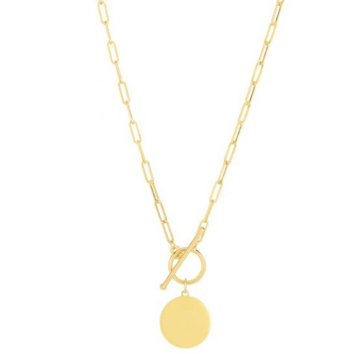 Disc and Toggle 14kt Yellow Gold 18 Paperclip Necklace - Engravable - The Rutile Ltd Diamond Bar Necklace, Helzberg Diamonds, Toggle Necklace, Gold Disc, Disc Pendant, Disc Necklace, Yellow Gold Chain, Bar Necklace, Paper Clip