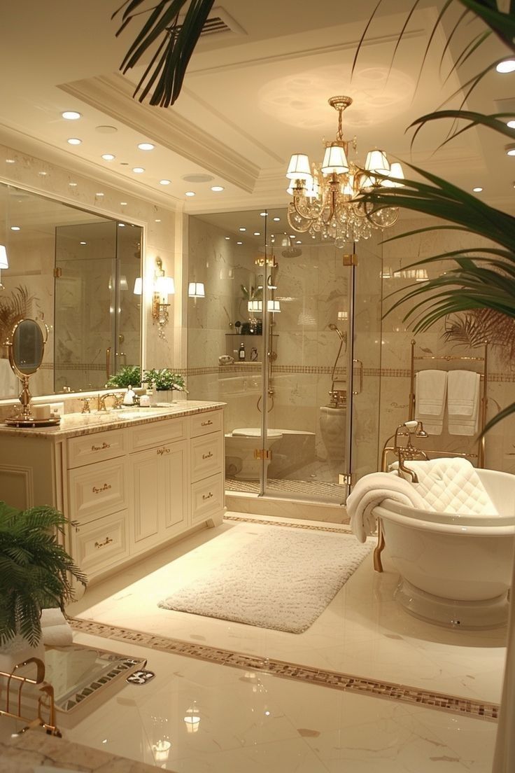 a bathroom with a tub, sink, and shower in the middle of it's walls