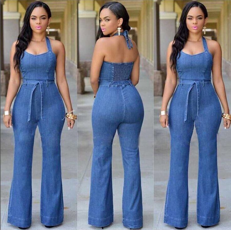 This pure denim jumpsuits with halter and backless design,which will show you sexy clavicle and charming back to others,fashion bell-bottomed and sheath style make you good figure greatly,which do add a uniquely feminine touch to you.Get one you prefer. Material: Jeans Size:S, M, L, XL, S(cm)Bust:74-84cm Waist:66cm Length:124cm Hipline:88cm M(cm) Bust:80-90cm Waist:70cm Length:125cm Hipline:92cm L(cm) Bust:83-93cm Waist:73cm Length:126cmHipline:96cm XL(cm) Bust:86-96cm Waist76cm Length:127cm Hip Blue Jean Jumpsuit, Denim Jumpsuits, Womens Jumpsuits Casual, Denim Playsuit, Mode Jeans, Jumpsuit Elegant, Casual Chic Style, Denim Jumpsuit, Wide Leg Denim