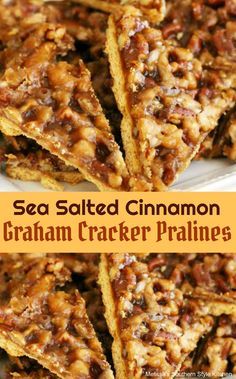 sea salted cinnamon graham cracker pralies stacked on top of each other