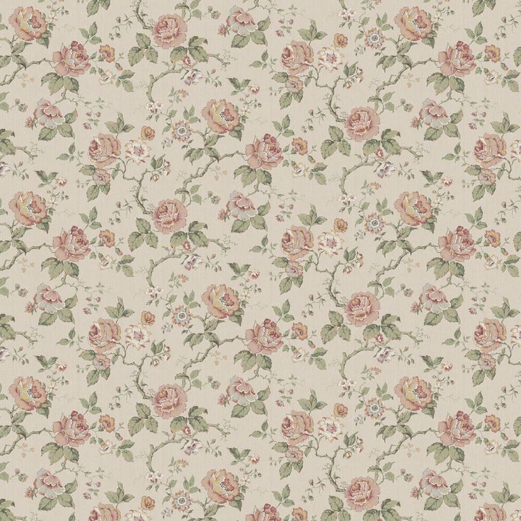 a white wallpaper with pink flowers and green leaves