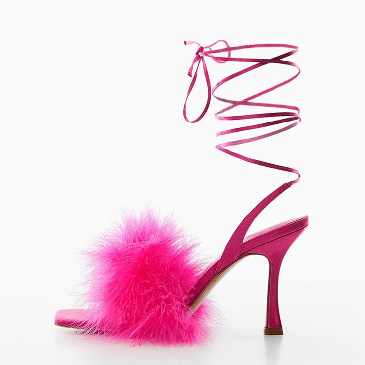 Introducing our Fuchsia Square Toe Ankle Lace-up Sandals! These stunning prom shoes feature a trendy square toe, delicate lace-up design, and luxurious faux fur detailing. Elevate your style with these fabulous heels. Color: Fuchsia Heel Type: Stiletto heel Heel height: 2.95" / 75 mm approx Product measurements were taken using size 8. Please note that measurements may vary by size. Toe: Square toe Ankle lace-up design Faux fur embellishment Handcrafted US sizing. Fits true to size. Prom Shoes Heels, Clear Heel Boots, Shoes Heels Prom, Fluffy Heels, Original Barbie Doll, Fuchsia Heels, Feather Heels, Barbie Wedding, Feather Decor