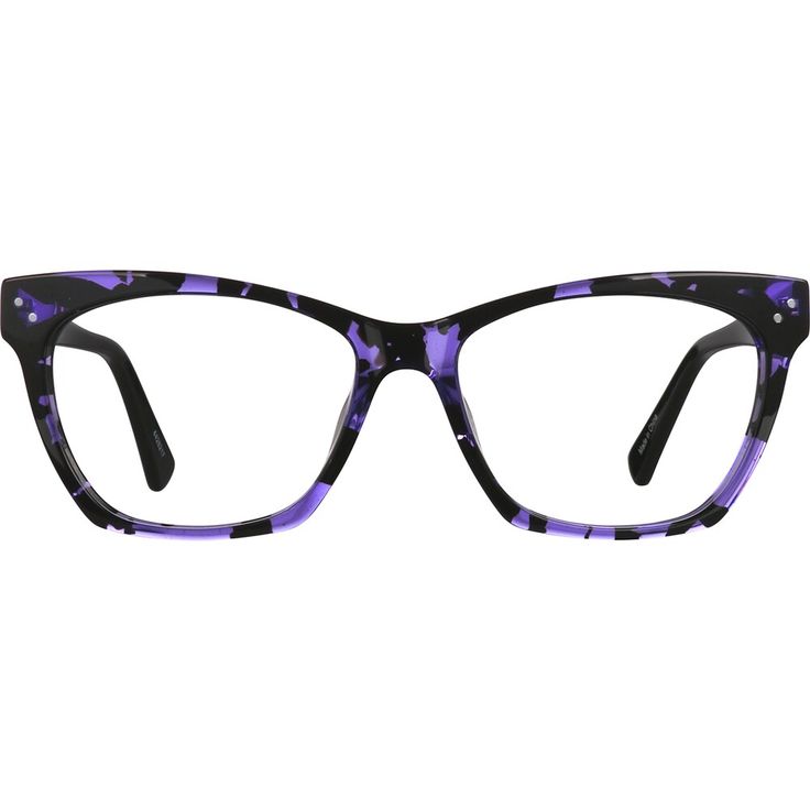 These chic rectangle glasses are made from high-quality acetate that is hand-polished to a glossy finish. The medium-wide eyeglasses features spring hinges for a comfortable fit. It is available in classic tortoiseshell with cream-colored temple arms; purple tortoiseshell with black temple arms; black pattern with white temple arms; and clear with blue accents on the front corners and tortoiseshell temple arms. | Zenni Women's Cat-Eye Prescription Eyeglasses Purple Tortoise Shell Plastic White Temple, Eye Prescription, Stylish Eyeglasses, Rectangle Glasses, Rim Design, Zenni Optical, Round Face Shape, Spring Hinge, Prescription Eyeglasses