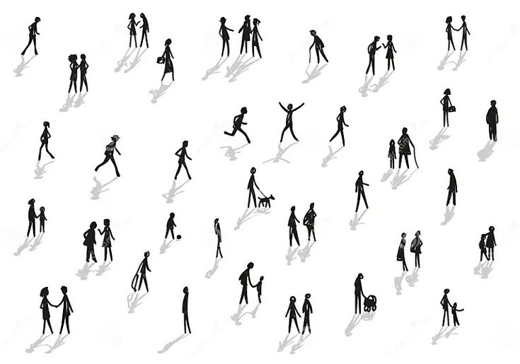 silhouettes of people walking in different directions