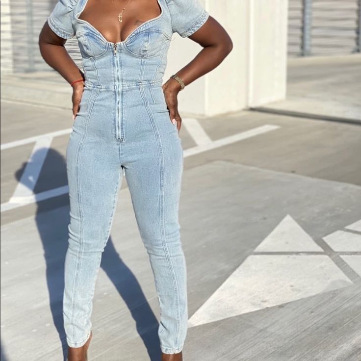 Brand New Small Denim Stretch Jumpsuit! I Recently Purchased It And Cannot Wear It! It Will Fit A Size 3-5. The Model In The Photo Is Wearing A Small. Summer Light Wash Fitted Jumpsuits And Rompers, Light Wash Fitted Jumpsuits And Rompers For Summer, Fitted Light Wash Jumpsuits For Summer, Fitted Light Wash Jumpsuits And Rompers For Summer, Fitted Denim Blue Jumpsuit For Night Out, High Rise Fitted Denim Jumpsuit For Summer, Medium Wash Fitted Denim Jumpsuit With Short Sleeves, Fitted High Rise Denim Jumpsuit For Summer, Casual Fitted Light Wash Denim Jumpsuit