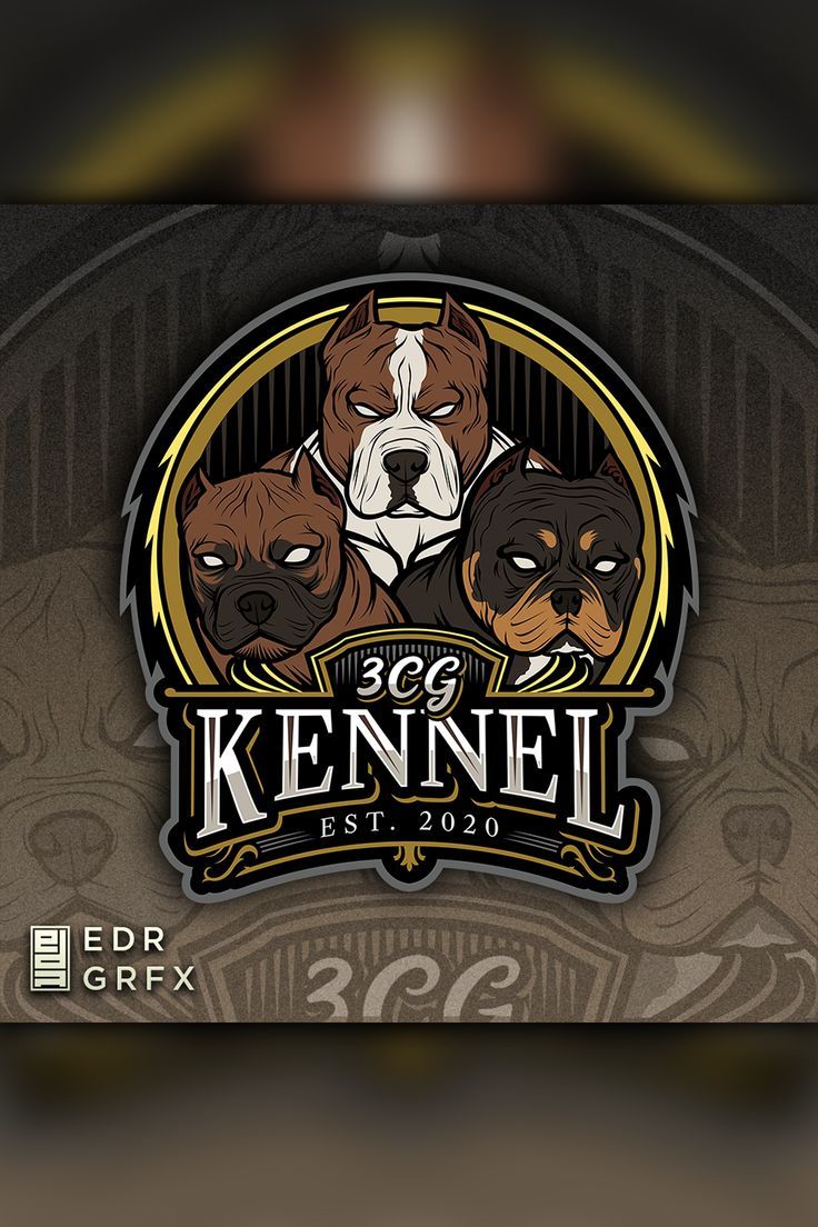 the kennel logo with three dogs on it's front and back sides, as well as an oval frame