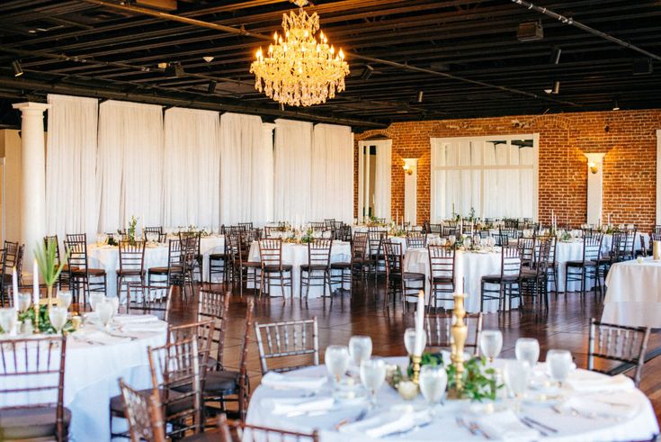 a room with tables and chairs set up for an event