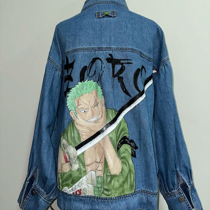 Hand painted wearable art🎨 Transform your wardrobe, different styles, different designs fit for different moods #handpainted #wearableart #anime #fashion #custom #custommade #joker #househusband #pinkanime #lineart #blackclover #zoro #onepiece #yumiscells #spyxfamily Denim Jacket Art, Lilac Art, Different Moods, Anime Fashion, Hand Painting Art, Wearable Art, Different Styles, Line Art, Custom Made