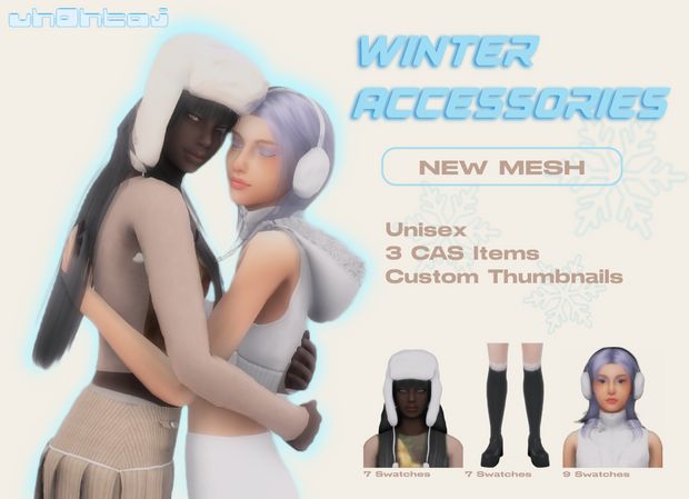 two women are hugging each other in front of snowflakes and text that reads winter accessories new mesh