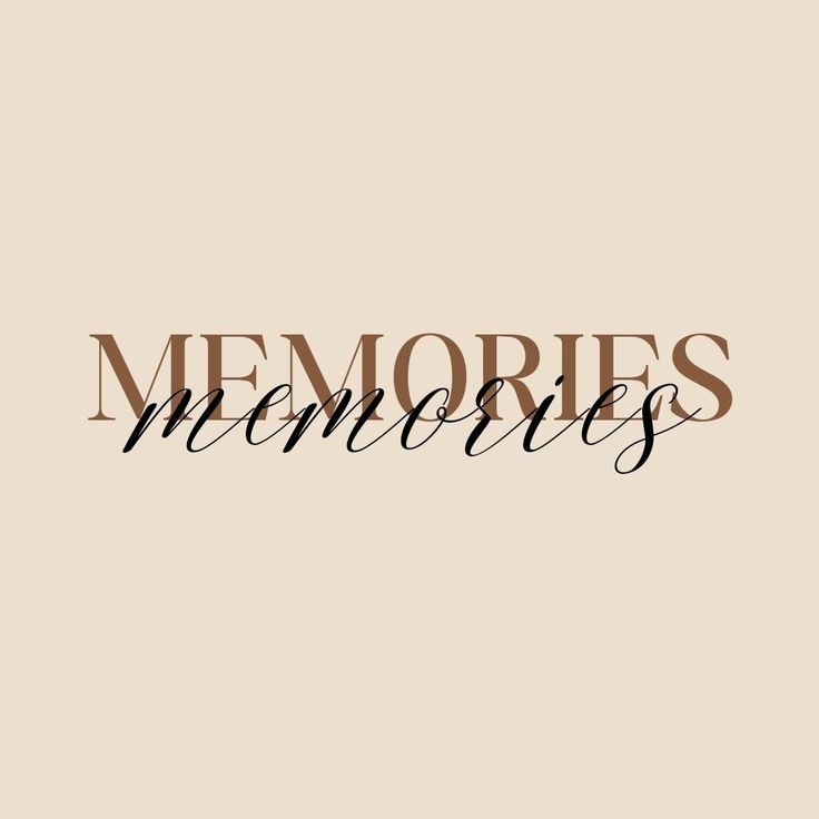 the word memories written in black ink on a beige background with brown and white lettering