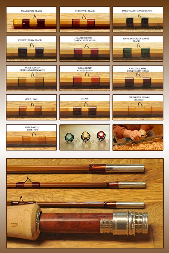 an assortment of different types of fishing rods and reels on a wooden table with information about them