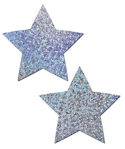 two blue glitter stars are shown on a white background and one is in the shape of a star