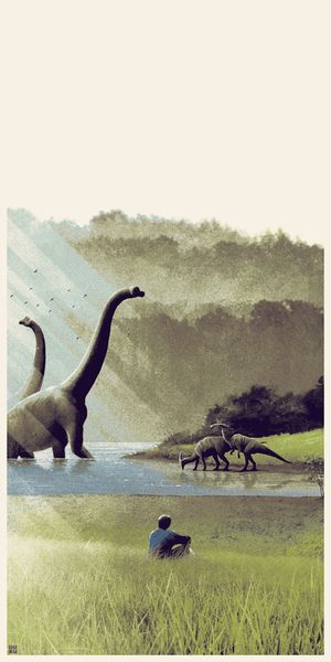 an image of two dinosaurs in the water