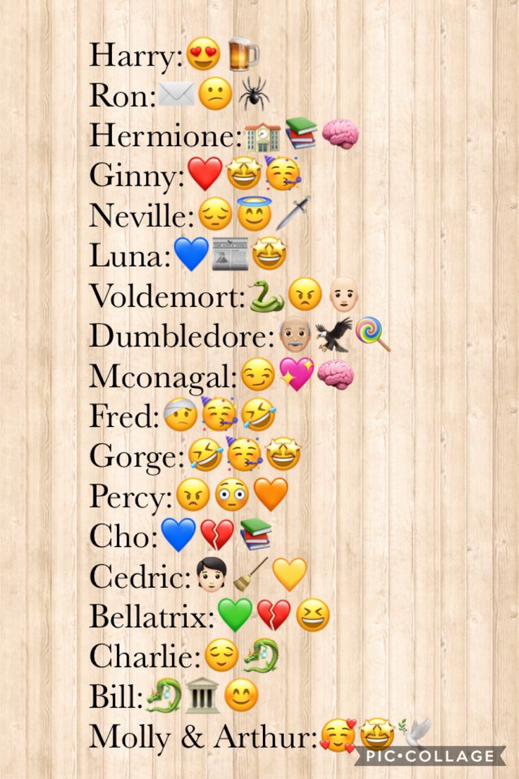 an image of many different emoticions on a wooden background with text that says harry potter