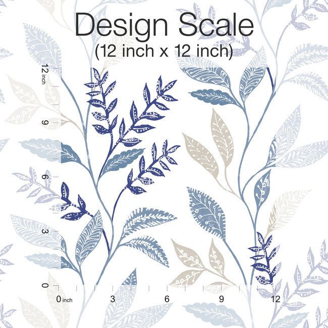 the design scale is shown with blue leaves and numbers on white background, including one for each