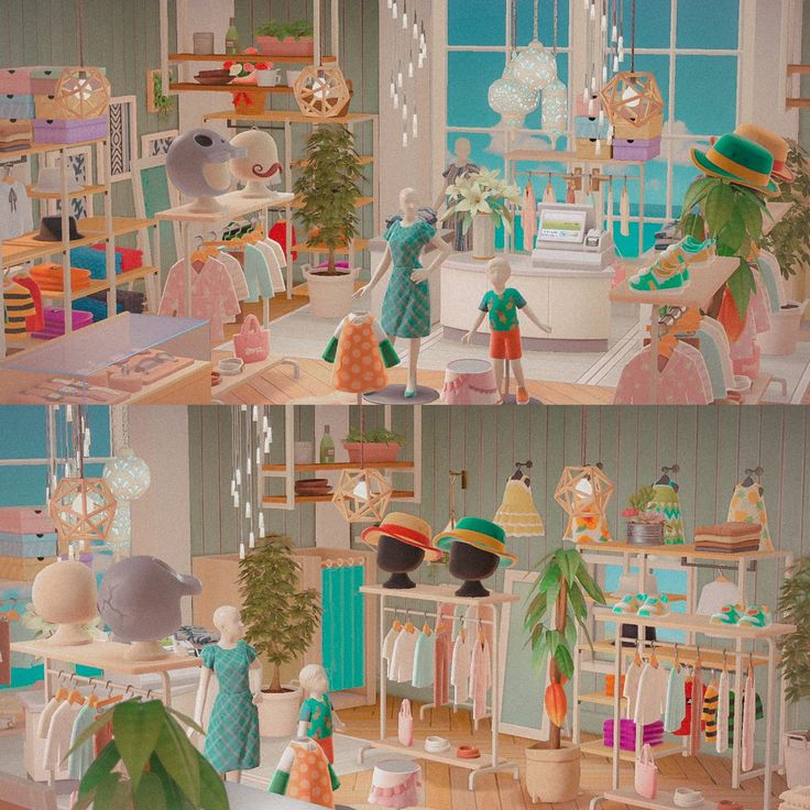 there are two pictures of the inside of a doll house with furniture and accessories on display