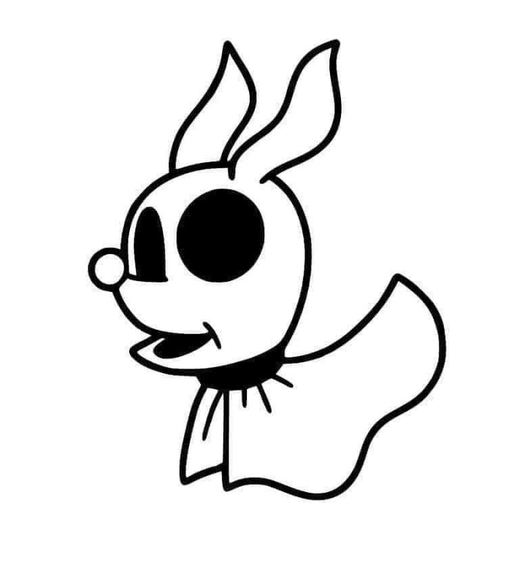 a cartoon dog with a scarf around its neck and eyes drawn in black on a white background